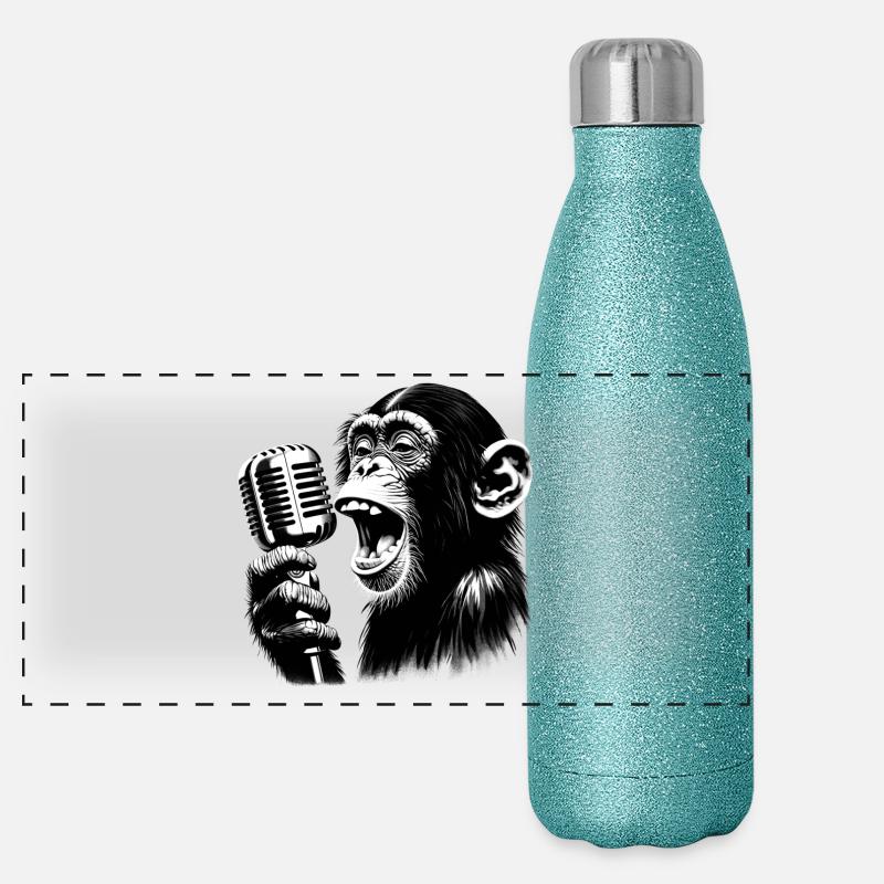 Chanteur d’orchestre de singes avec microphone vintage Gourde isotherme panoramique pailletée 500 ml