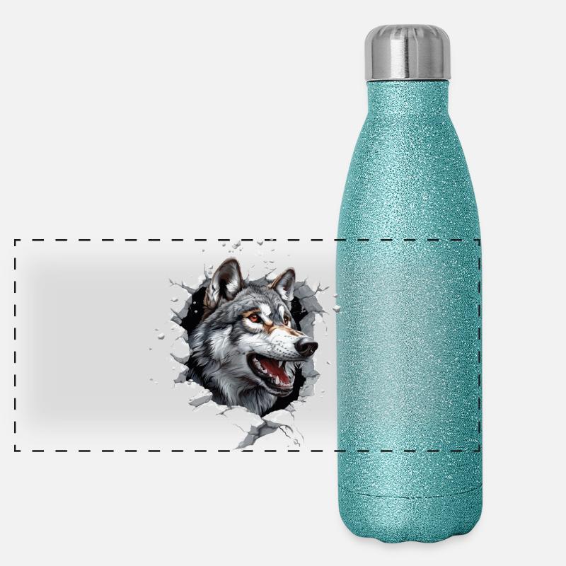 Lustiger Wolfshund Panorama Glitzer Isolierflasche 500 ml