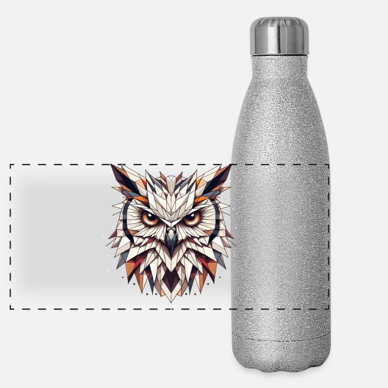 Geometric Owls Head Polygons Motif Panoramic Glitter Thermal Bottle 500 ml