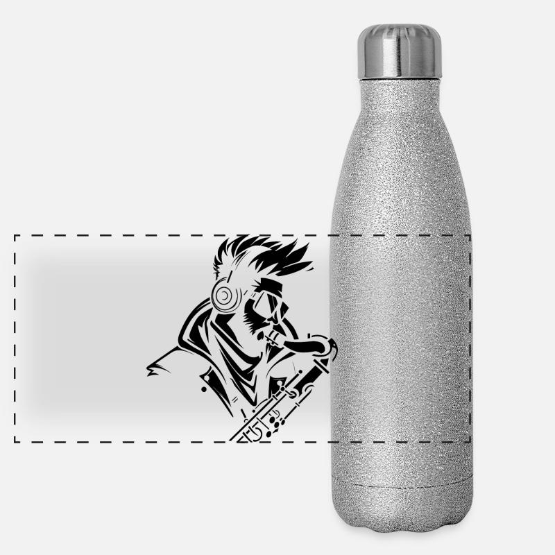 Dessin de saxophoniste Gourde isotherme panoramique pailletée 500 ml