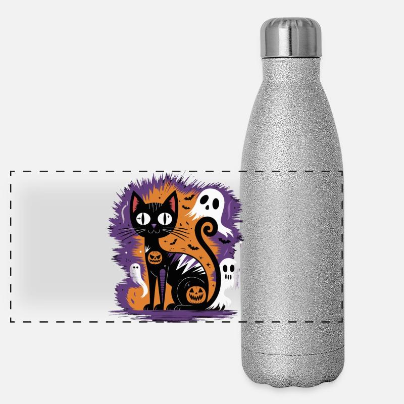 Chat d’Halloween effrayant Gourde isotherme panoramique pailletée 500 ml