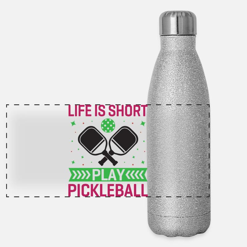 Das Leben ist kurz, spielen Sie Pickleball Panorama Glitzer Isolierflasche 500 ml