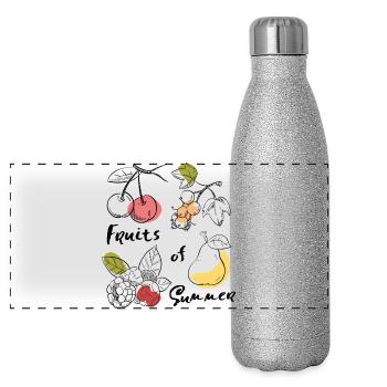 Fruits of Summer - Panorama Glitzer Isolierflasche 500 ml - Silber Glitzer - Vorne