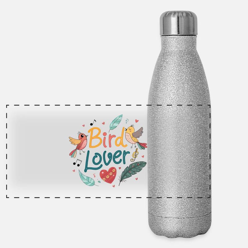 Liebesvögel, buntes Design Panorama Glitzer Isolierflasche 500 ml