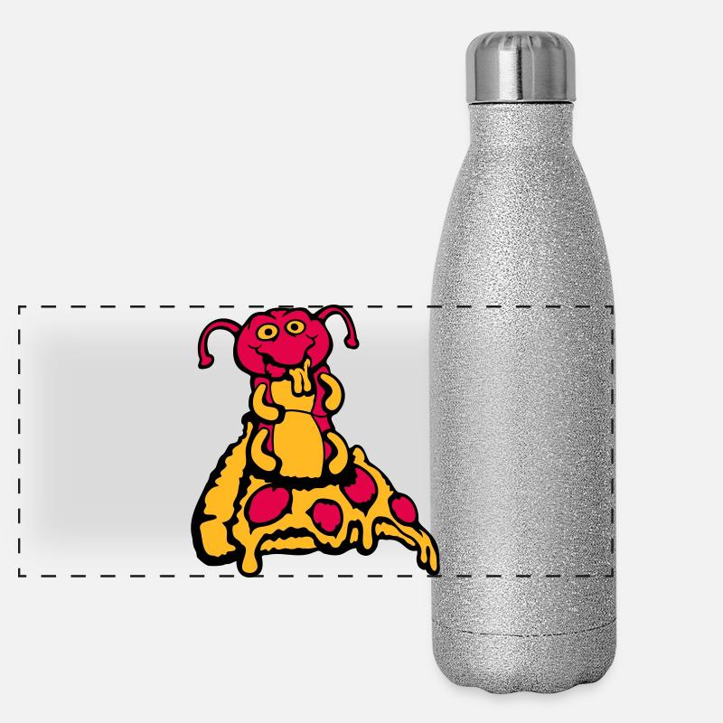 Caterpillar Eats Pizza Salami Hole Fromage Affamé Drôle Gourde isotherme panoramique pailletée 500 ml