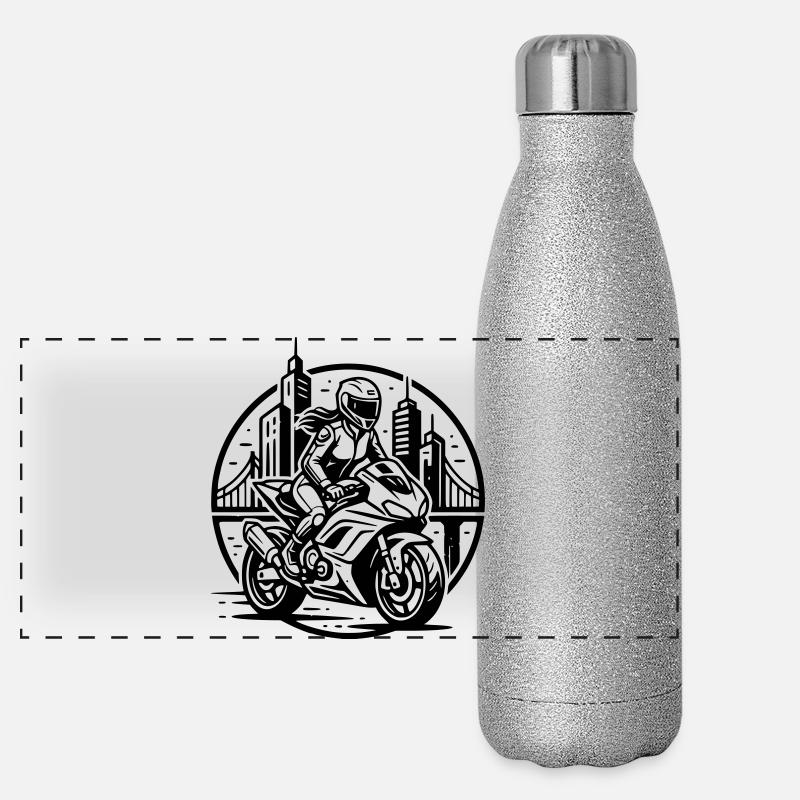 Biker, der auf ein Abenteuer geht Panorama Glitzer Isolierflasche 500 ml