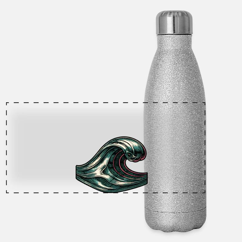 Océan Retro Wave japonais Gourde isotherme panoramique pailletée 500 ml