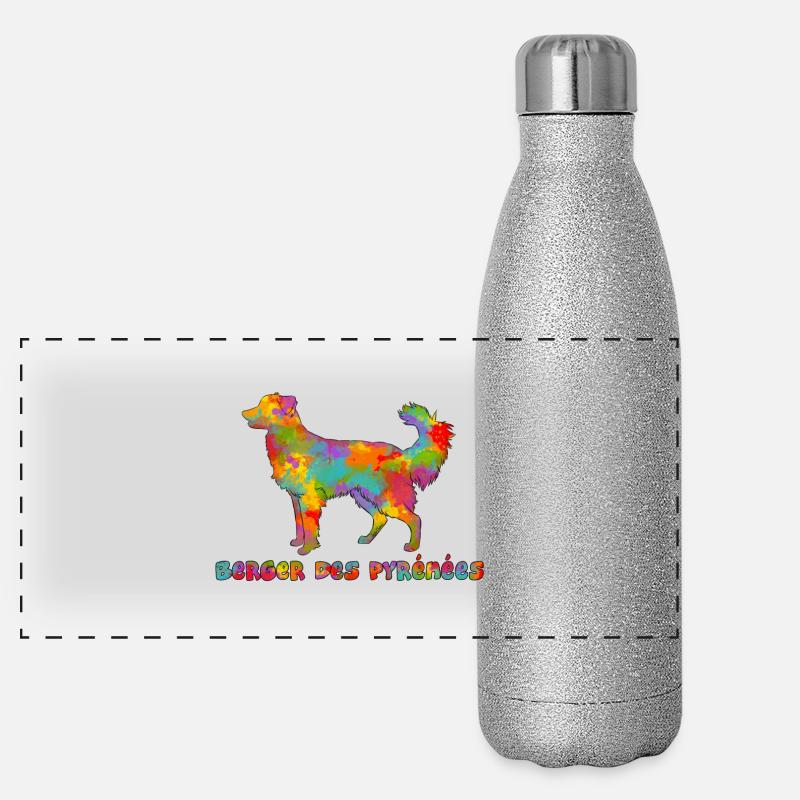 Pyrenean Shepherd Multicolor Gesicht rasiert Panorama Glitzer Isolierflasche 500 ml