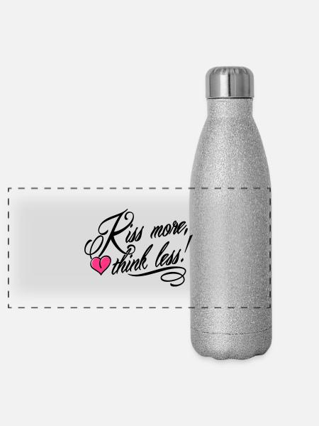 Kiss more, think less! - Panorama Glitzer Isolierflasche 500 ml - Silber Glitzer - Vorne