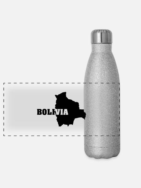 Bolivie (ID: 002004) - Gourde isotherme panoramique pailletée 500 ml - paillettes argentées - Devant