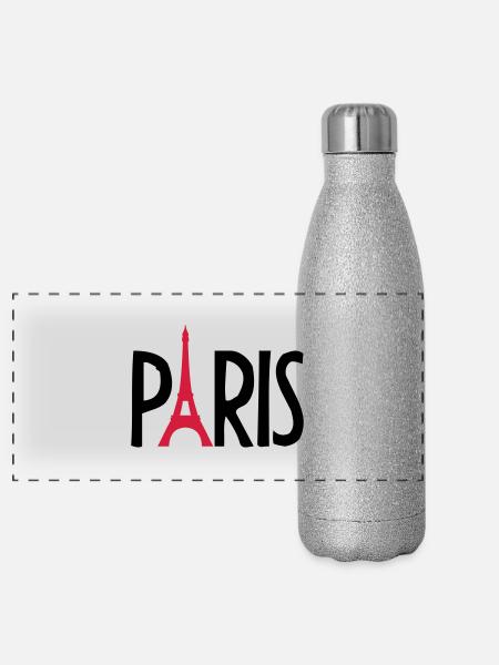 Eiffel Tower France Paris Logo - Panorama Glitzer Isolierflasche 500 ml - Silber Glitzer - Vorne