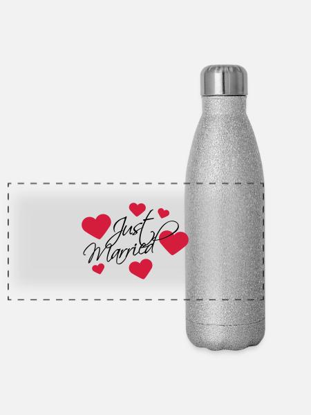 Just Married Logo - Gourde isotherme panoramique pailletée 500 ml - paillettes argentées - Devant