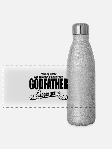 Worlds Greatest GodFather Looks Like - Panoramic Glitter Thermal Bottle 500 ml - silver glitter - Front