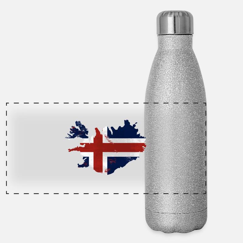 Iceland Flag Map Panorama Glitzer Isolierflasche 500 ml