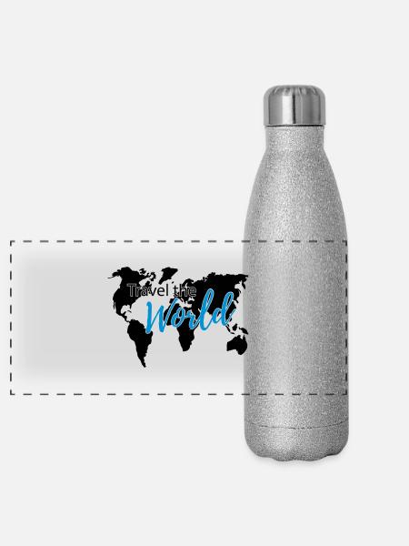Travel the World 2c - Panoramic Glitter Thermal Bottle 500 ml - silver glitter - Front