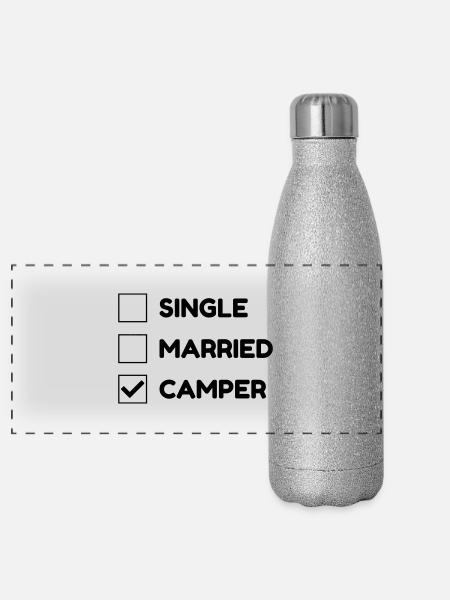 Campingplatz / Camper / Camping / Camp - Panorama Glitzer Isolierflasche 500 ml - Silber Glitzer - Vorne
