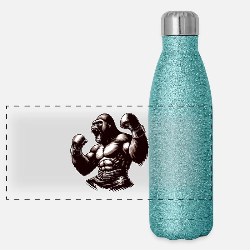 Gorilla Boxer Kämpfer Boxen brüllt Geschenk Panorama Glitzer Isolierflasche 500 ml