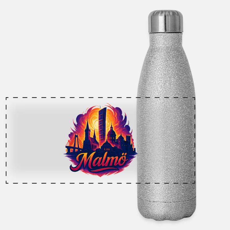 Malmö Stadt Schweden cool episch Geschenk Panorama Glitzer Isolierflasche 500 ml