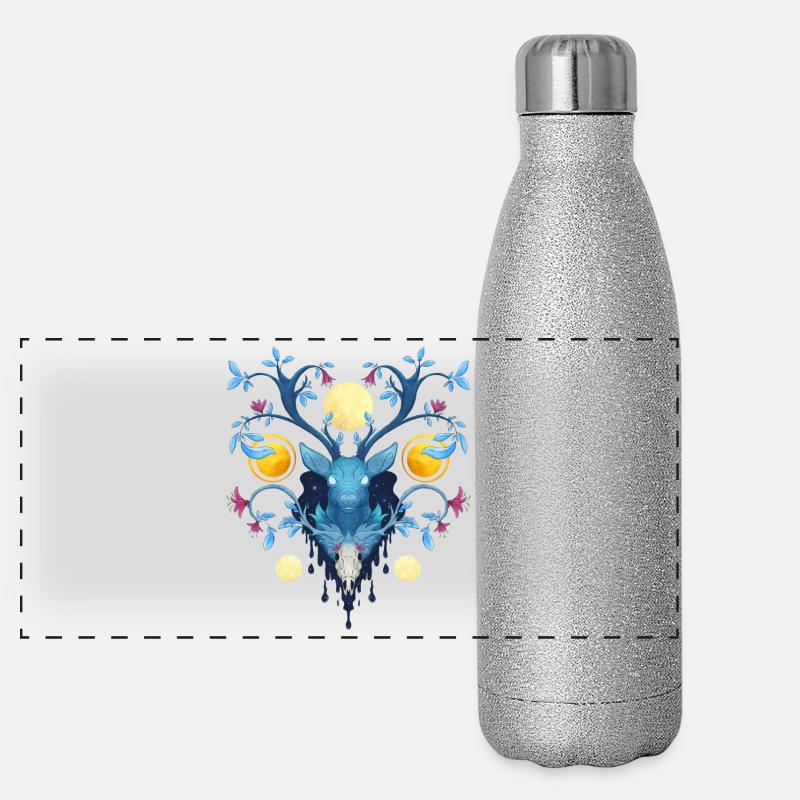 Blue Ink Spirits - Cerf Nocturne et Bois Fleuris 2 Gourde isotherme panoramique pailletée 500 ml