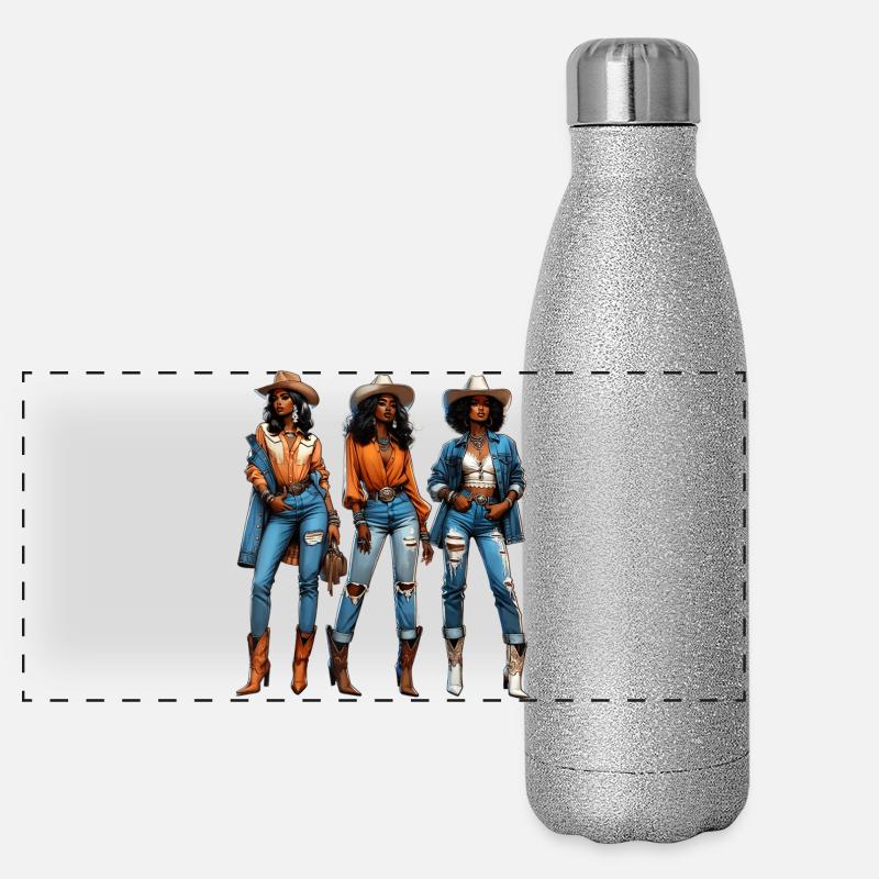 Schwarzes Mädchen Western Rodeo Juneteenth Texas Panorama Glitzer Isolierflasche 500 ml