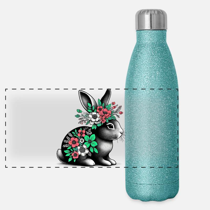 Lapin aux fleurs Gourde isotherme panoramique pailletée 500 ml