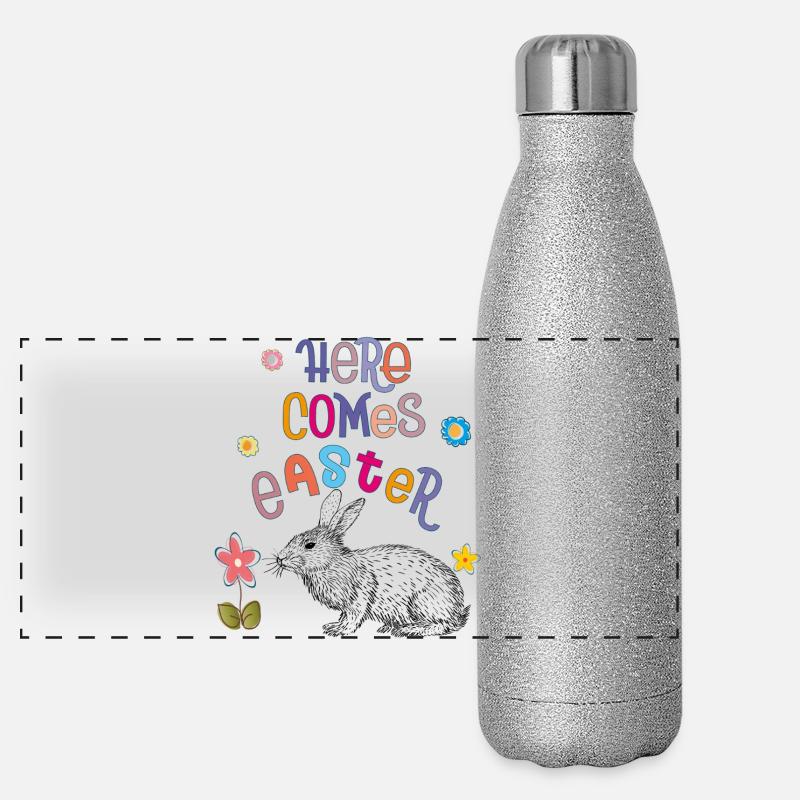Happy Easter Easter Bunny - Panoramic Glitter Thermal Bottle 500 ml - silver glitter