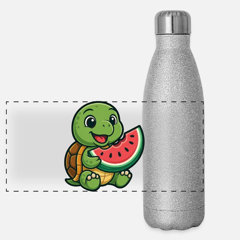 Cute turtle with melon summer design Panoramic Glitter Thermal Bottle 500 ml