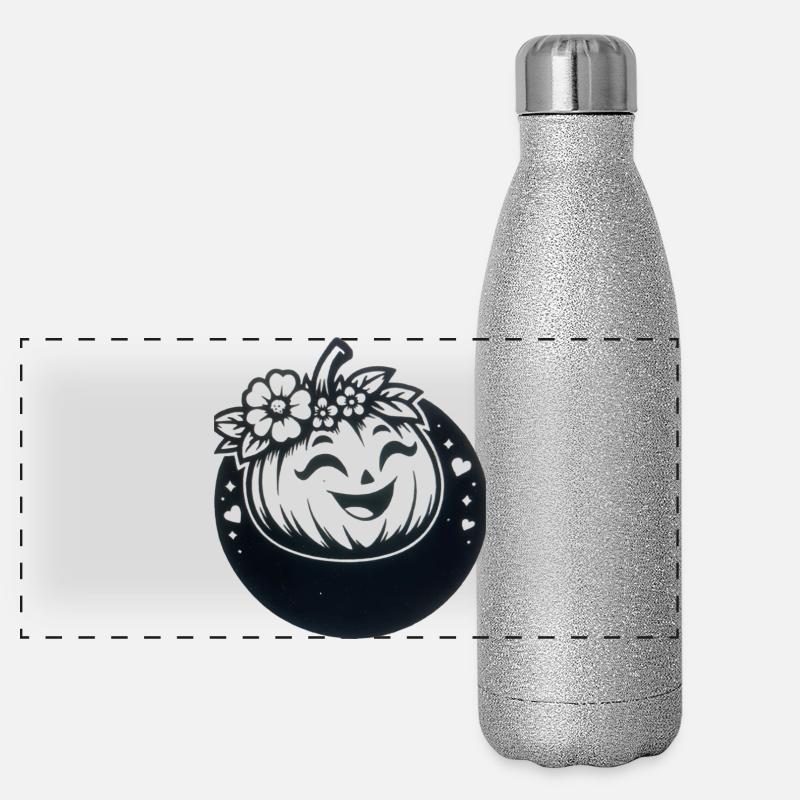 friendly pumpkin with flowers Panoramic Glitter Thermal Bottle 500 ml