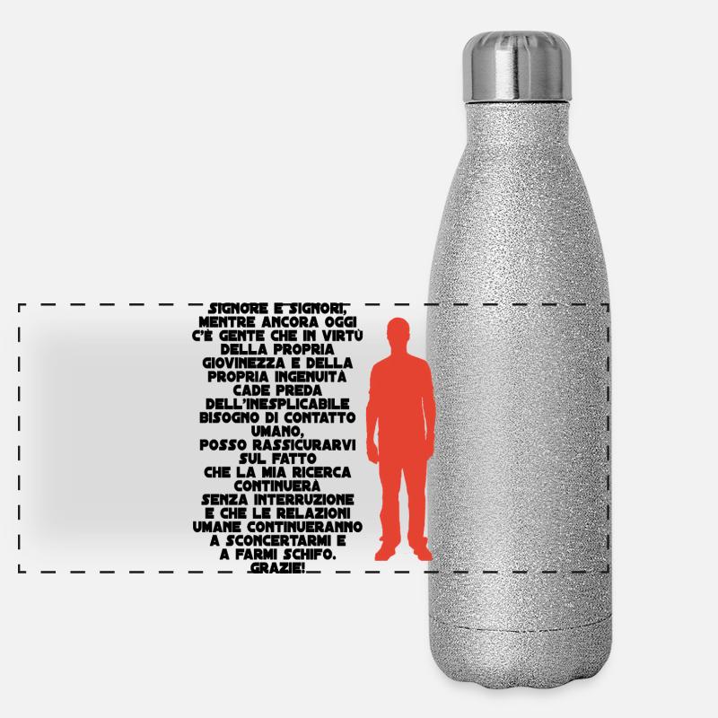 Red human figure on black background - Panoramic Glitter Thermal Bottle 500 ml - silver glitter