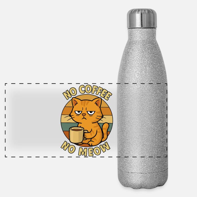 Chat du café : Pas de café, pas de miaulement Gourde isotherme panoramique pailletée 500 ml