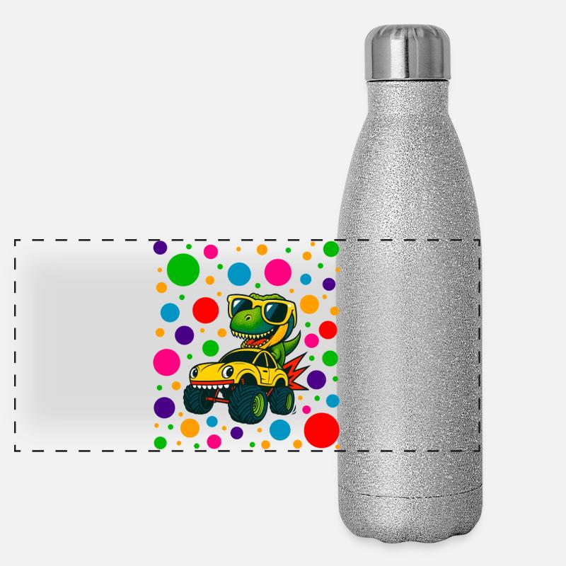 Dino Driver in Neon Dots Panoramic Glitter Thermal Bottle 500 ml