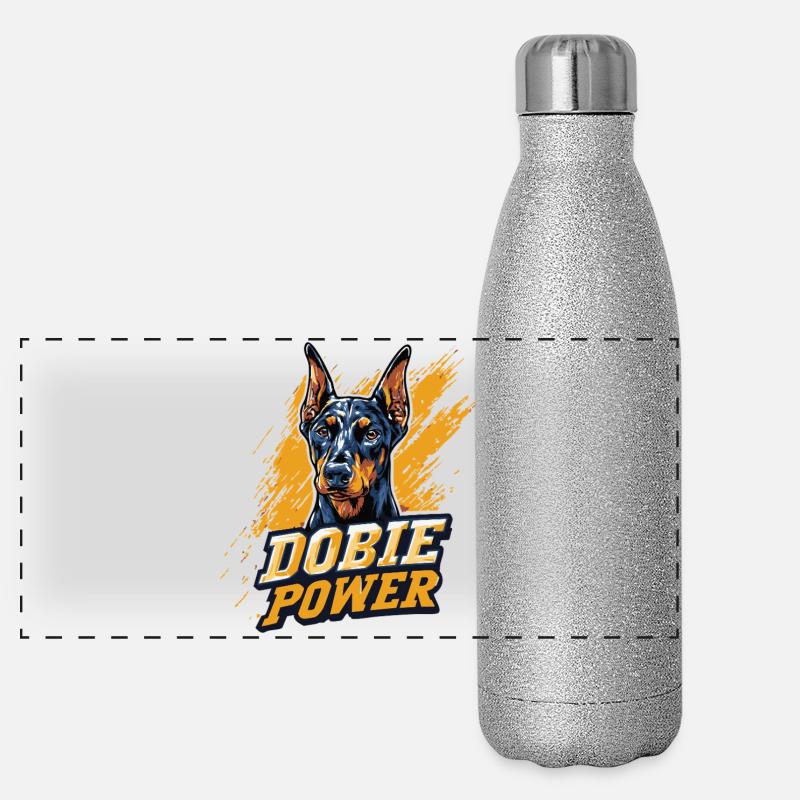 Dobermann Kopf Dobie Power Panorama Glitzer Isolierflasche 500 ml
