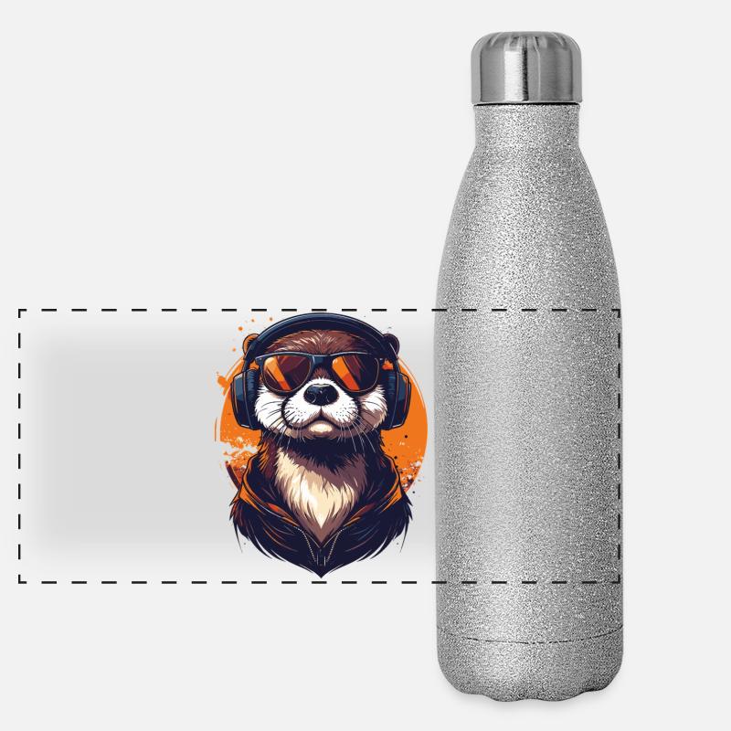 Locker drauf: Otter mit Kopfhörern Panorama Glitzer Isolierflasche 500 ml