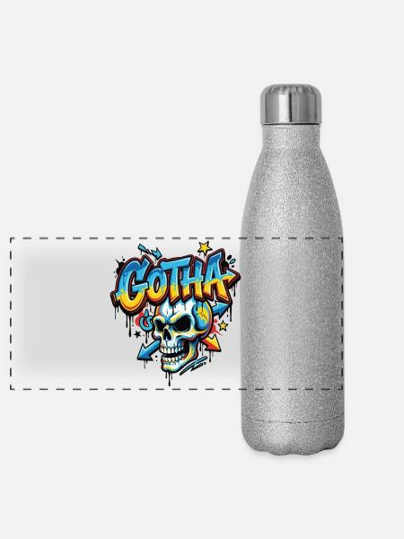 Lieblingsstadt Gotha Skull Graffiti - Panorama Glitzer Isolierflasche 500 ml - Silber Glitzer