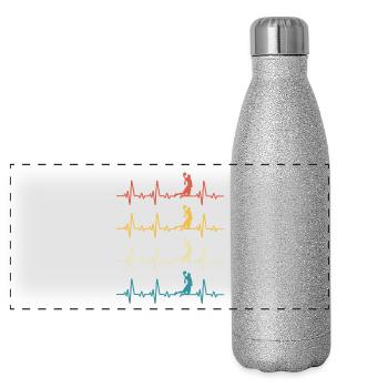 Basketball-Retro-Herzschlag-Basketballspieler - Panorama Glitzer Isolierflasche 500 ml - Silber Glitzer - Vorne