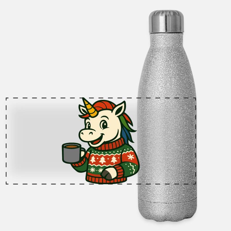 Einhorn Cozy Pullover Heißgetränk Feiertagskunst Panorama Glitzer Isolierflasche 500 ml