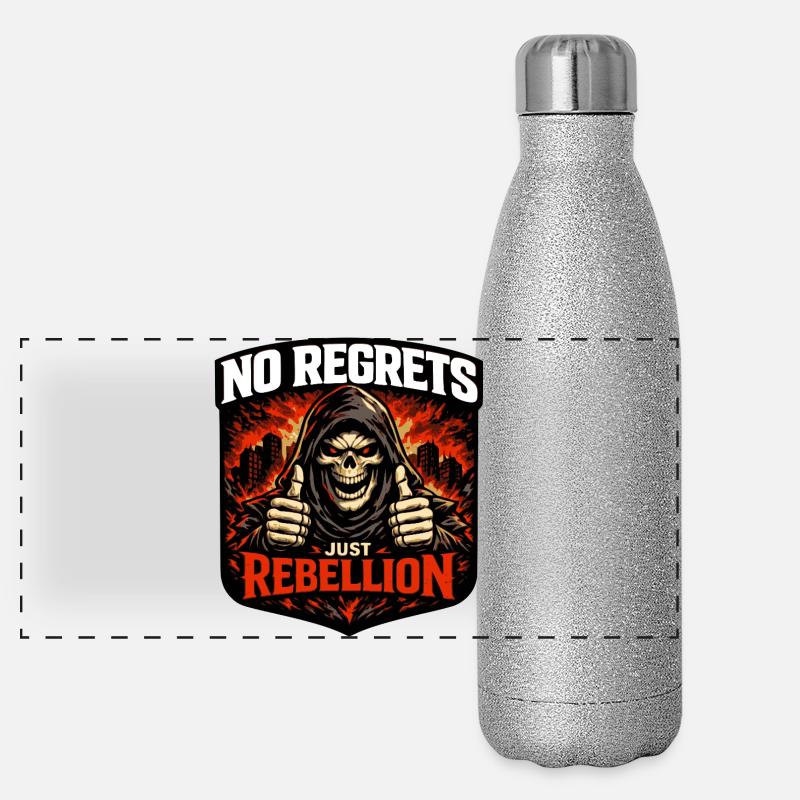 No Regrets Just Rebellion – Grim Reaper Skull Panorama Glitzer Isolierflasche 500 ml
