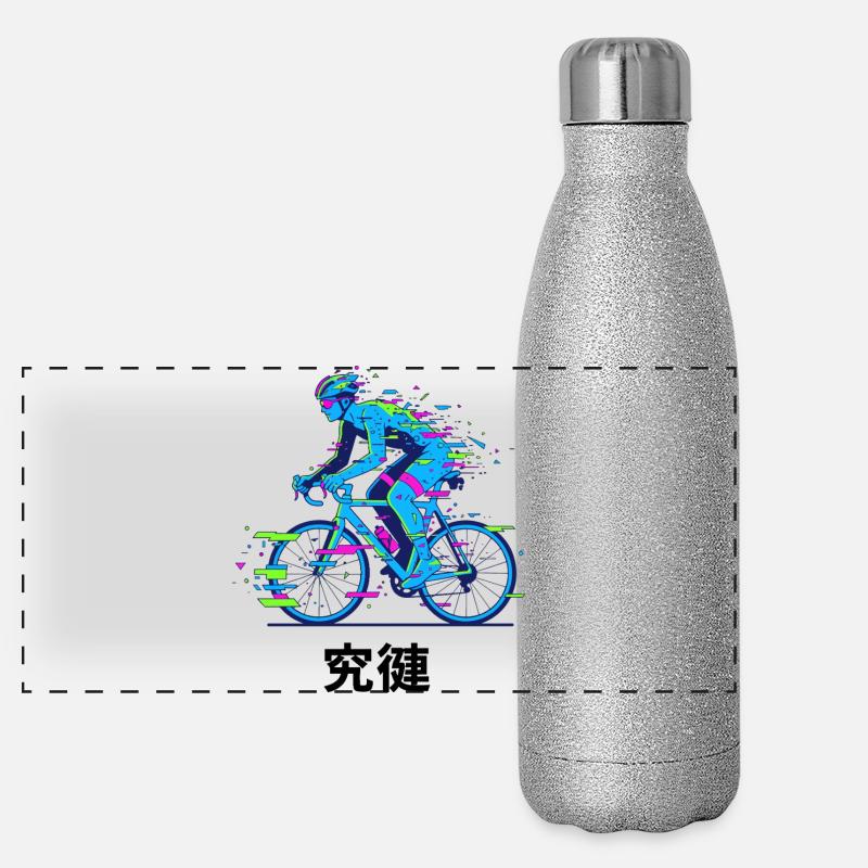 Neon-Glitch-Radfahrer Panorama Glitzer Isolierflasche 500 ml