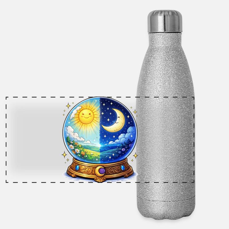 Day Night Crystal Ball - Panoramic Glitter Thermal Bottle 500 ml - silver glitter
