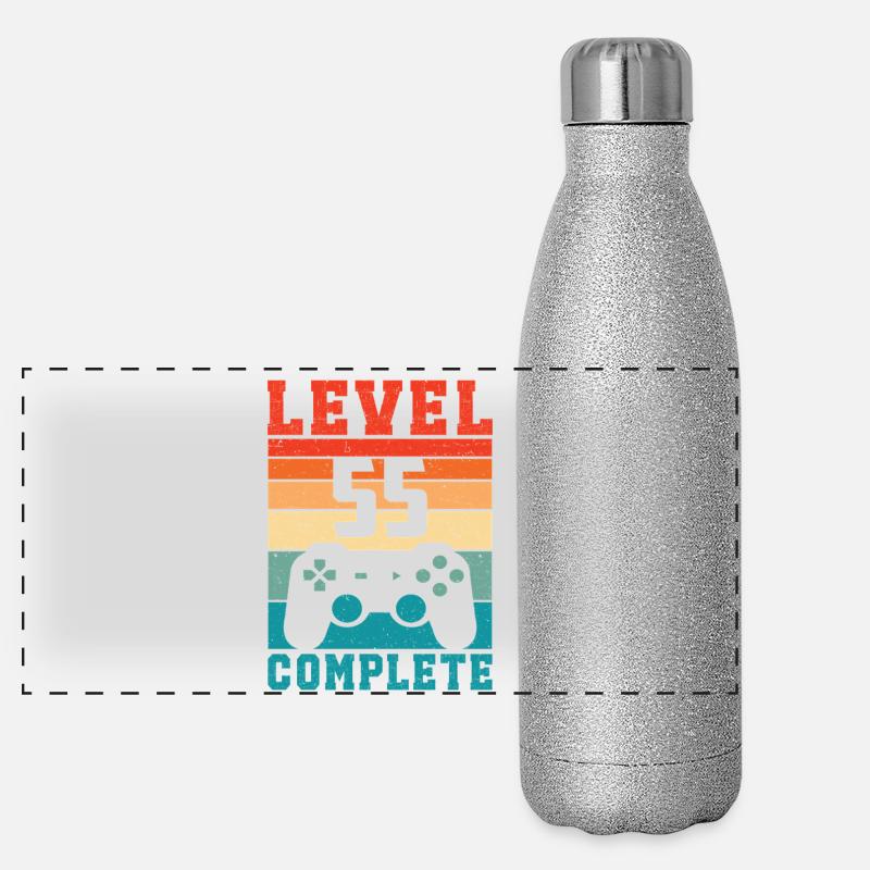 55. Geburtstag Level 55 Complete 55 Jahre Gamer - Panorama Glitzer Isolierflasche 500 ml - Silber Glitzer