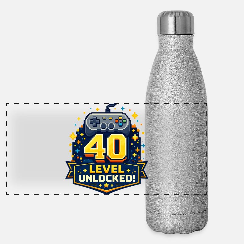 40 Level Unlocked Retro Controller Panoramic Glitter Thermal Bottle 500 ml