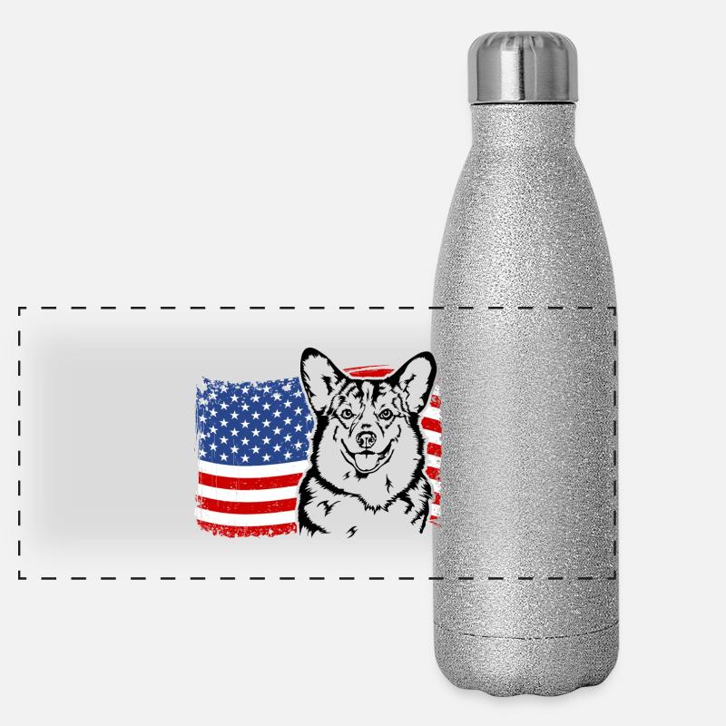 Corgi US Amérique Drapeau Chiens Chien Wilsigns Gourde isotherme panoramique pailletée 500 ml