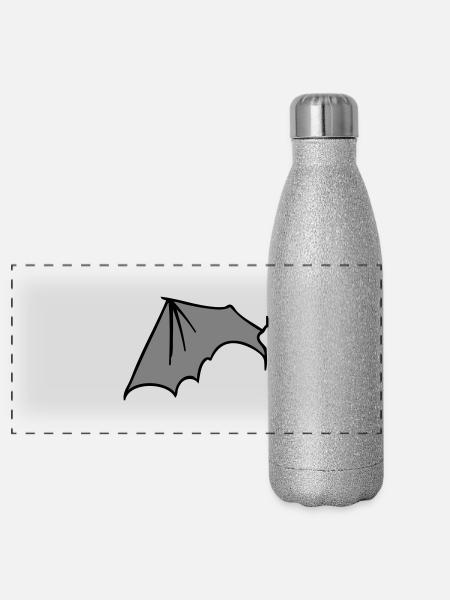 batwing_left_grey - Panorama Glitzer Isolierflasche 500 ml - Silber Glitzer - Vorne