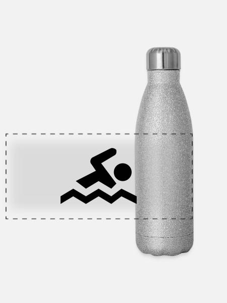 Schwimmer - Panorama Glitzer Isolierflasche 500 ml - Silber Glitzer - Vorne