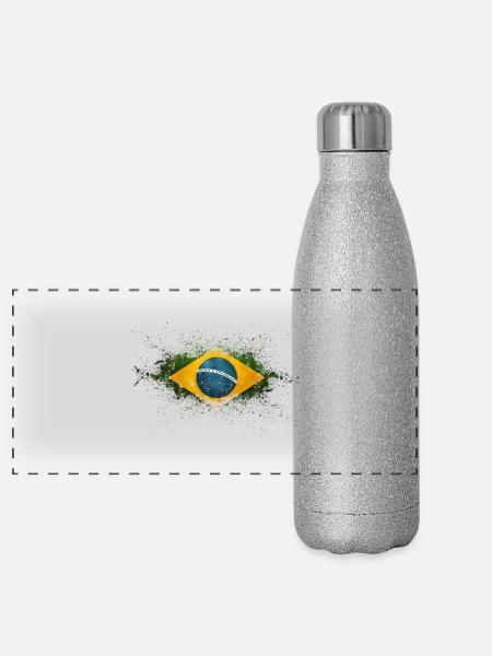 Brasil Flag - Panoramic Glitter Thermal Bottle 500 ml - silver glitter - Front