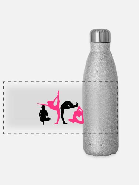 4 women in yoga exercise - Panoramic Glitter Thermal Bottle 500 ml - silver glitter - Front
