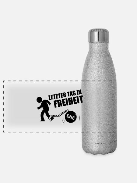 Letzter Tag in Freiheit - Panorama Glitzer Isolierflasche 500 ml - Silber Glitzer - Vorne