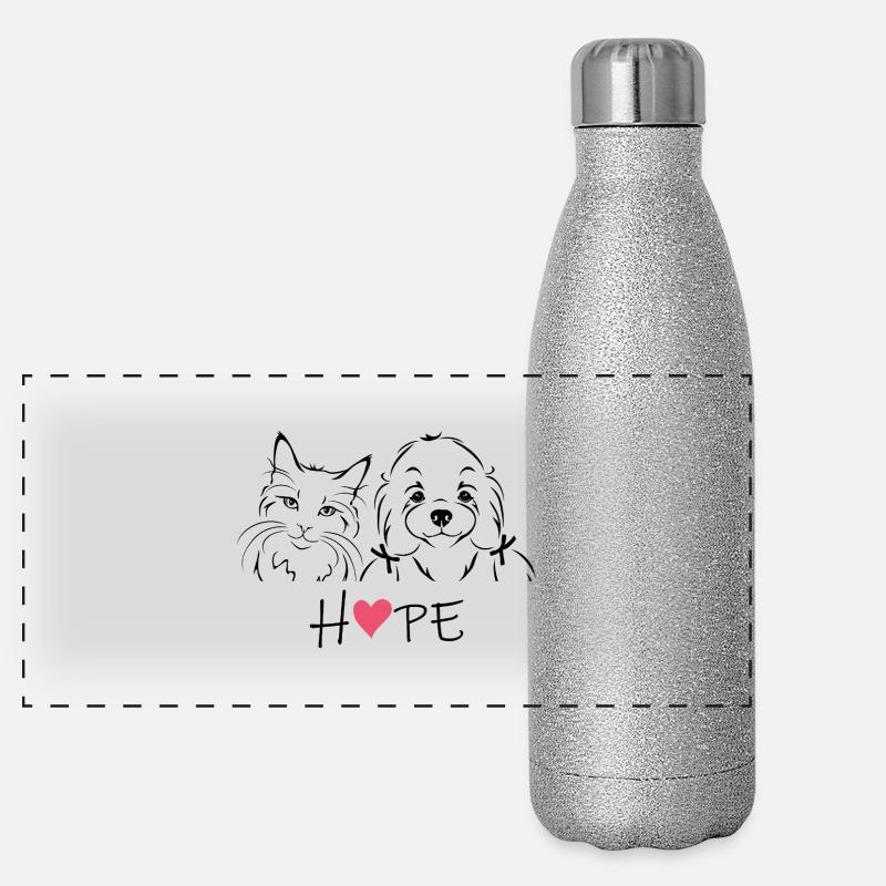 Portrait esquissé de chat et de bichon maltais Gourde isotherme panoramique pailletée 500 ml