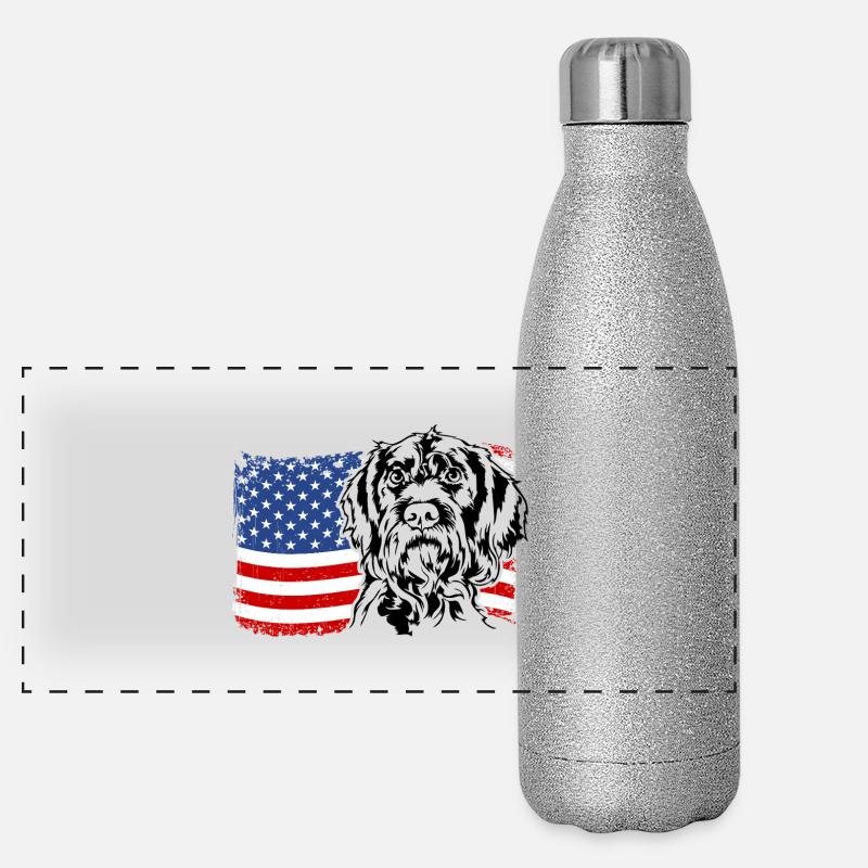 German Wirehaired US America Flag Wilsigns Panoramic Glitter Thermal Bottle 500 ml