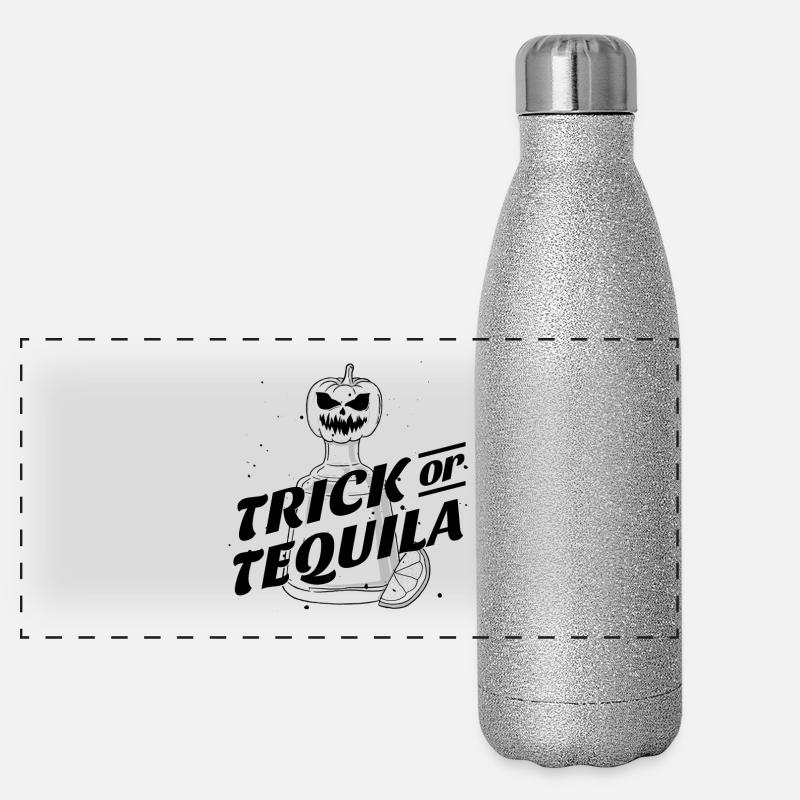 Halloween. Süßes oder Saures. Tequila. Lustig. Panorama Glitzer Isolierflasche 500 ml